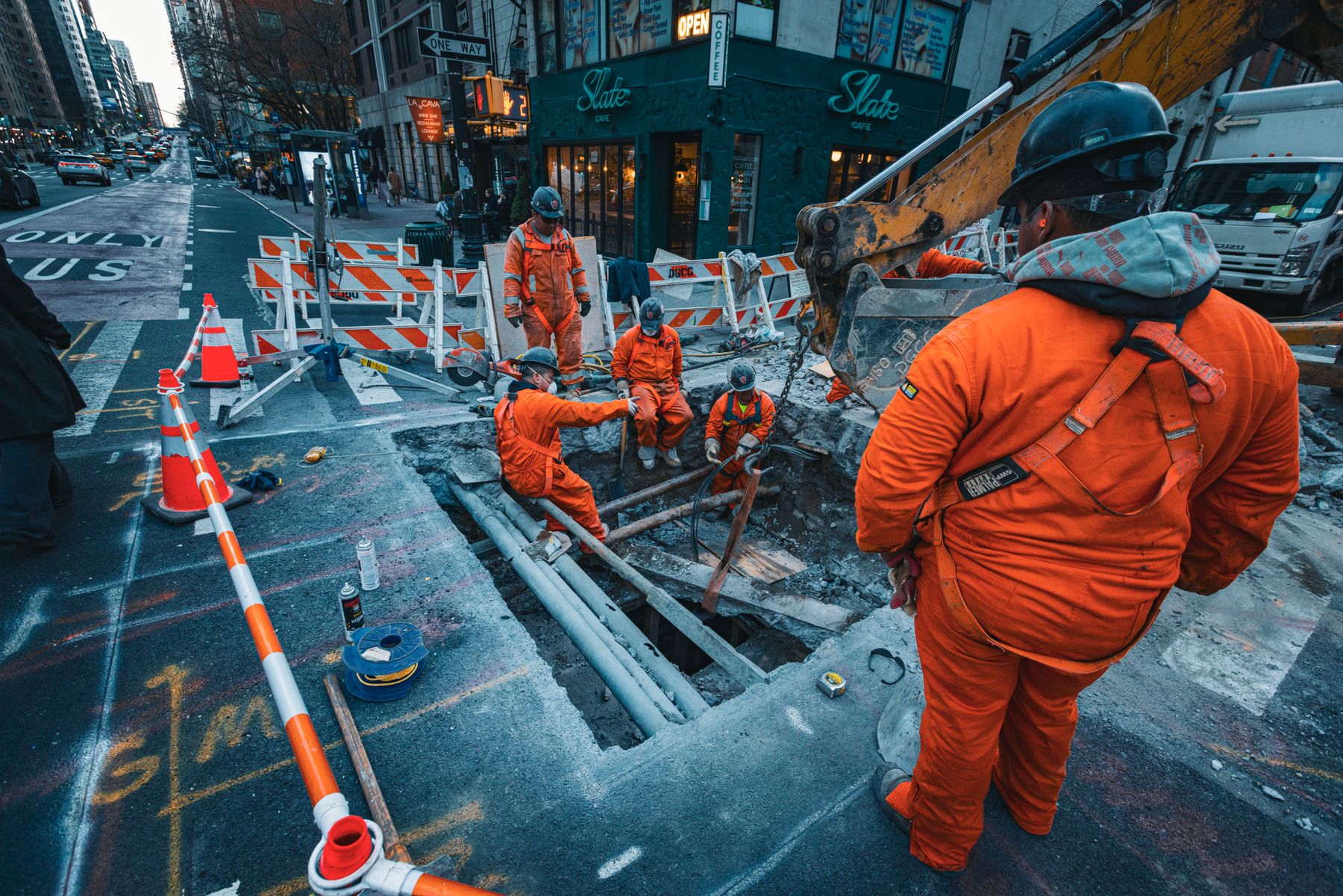 Construction workers working on a New York City street